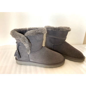 Lam Thalia Womens Sz 9 Ankle Boots Faux Fur Lining Suede Gray Pull On